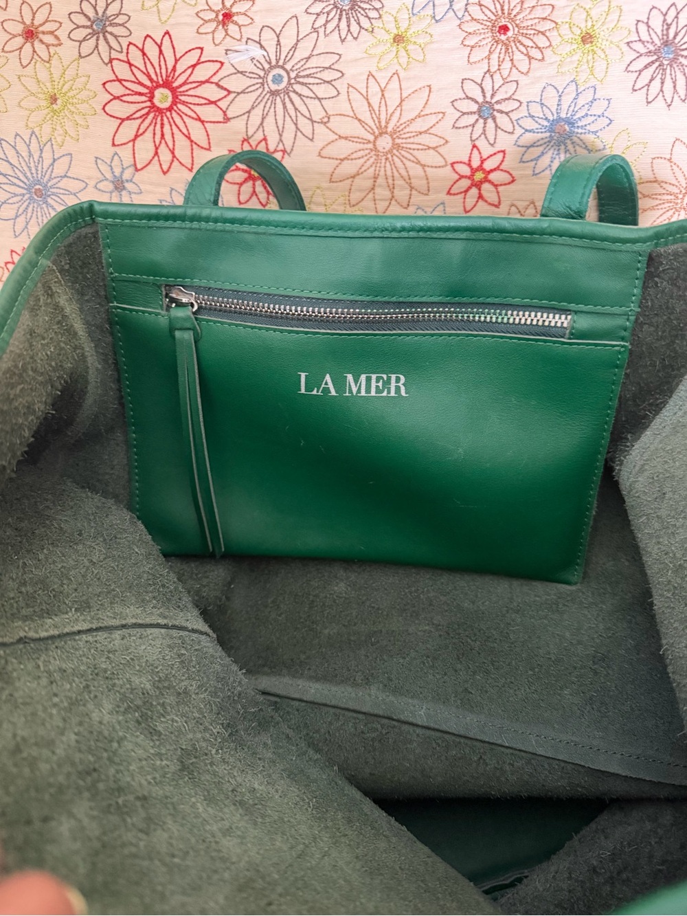 La Mer Green Leather Tote Bag - Picture 4 of 7